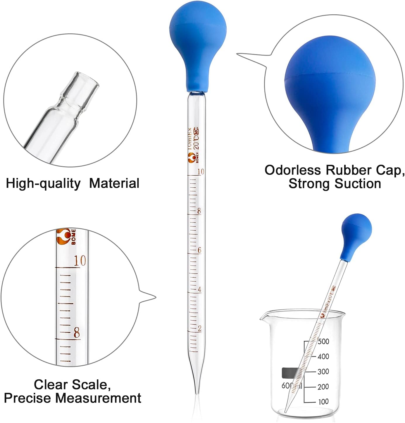 Pipette Graduée 10 ml en Verre avec Poire